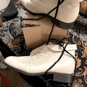 LEATHER Off White Women’s Bootys Ankle Boots Comfortable NEW STRETCH black laces